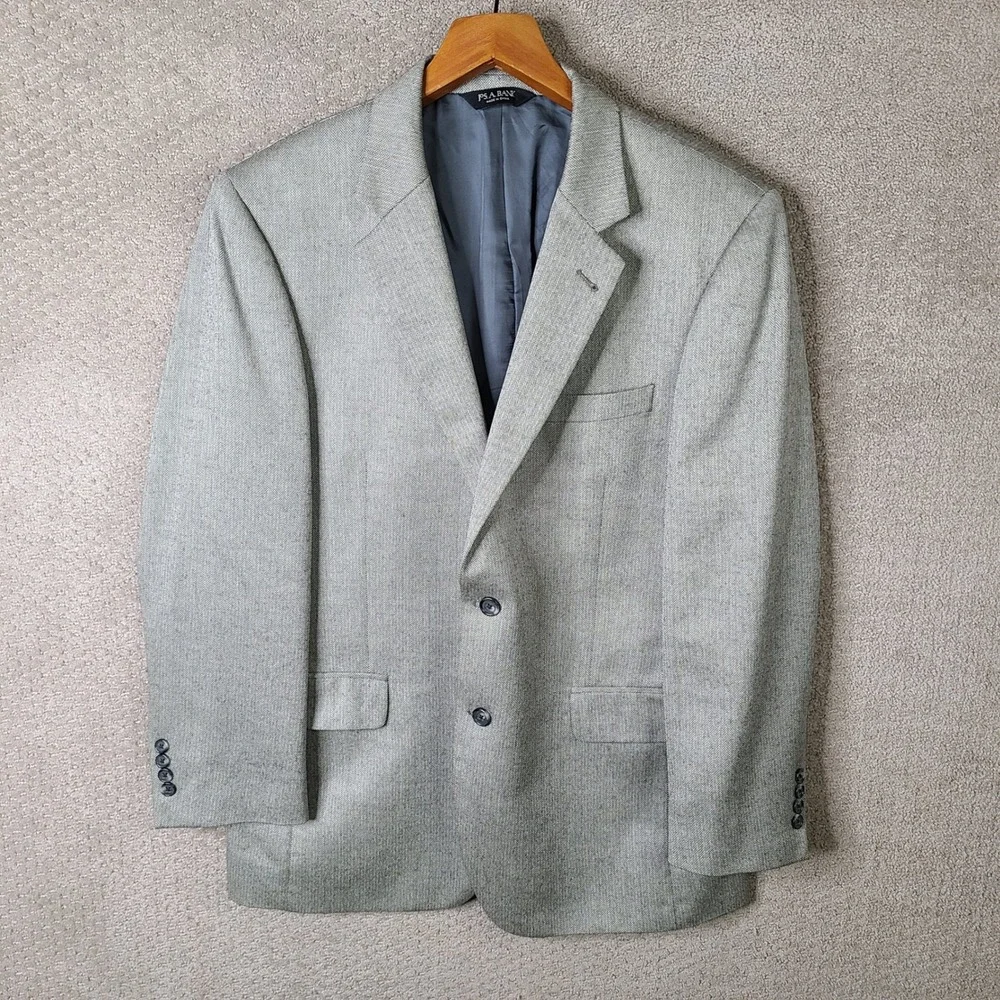 Jos A Bank Jacket Mens 42R Gray Herringbone Blazer Silk Camel Hair 2 Button Coat